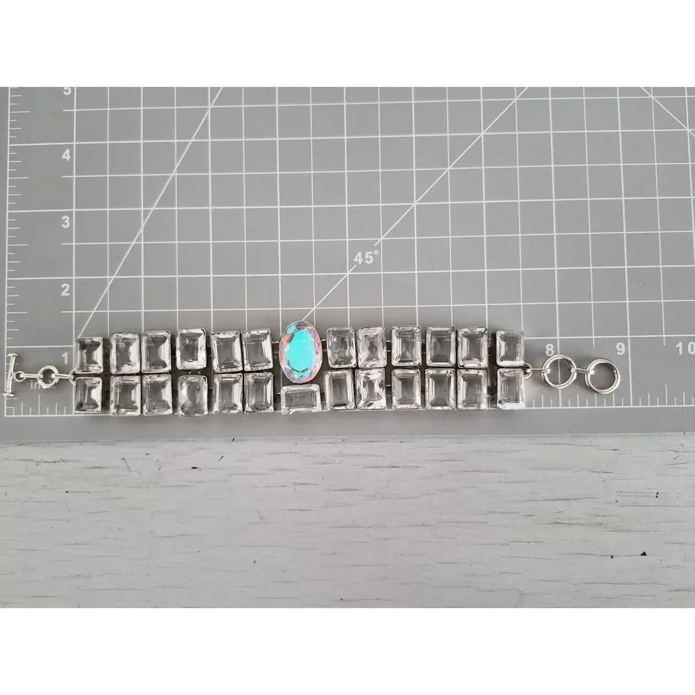 Vintage Chunky Heavy Silver-plated Crystal and AB Bracelet
